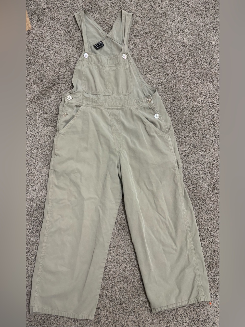 Two Star Dog TSD Linen Utility Overalls cropped Sz S Sage Green